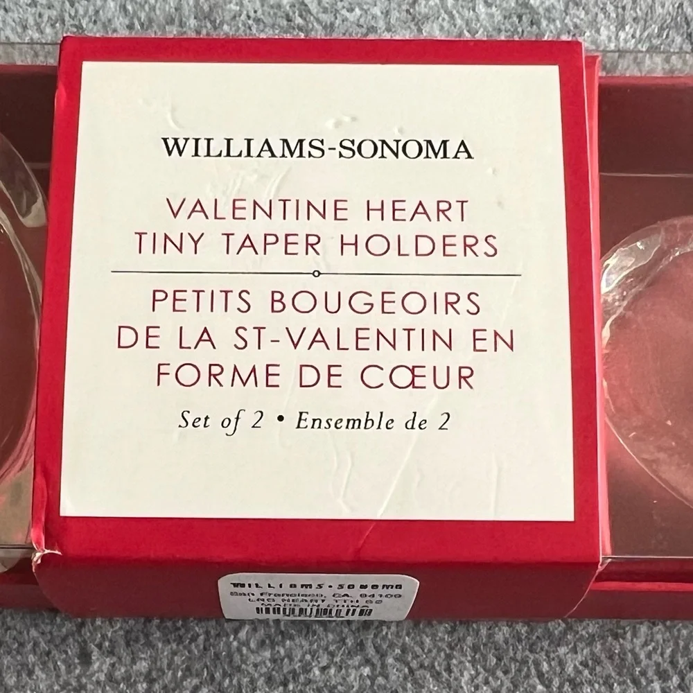 Williams-Sonoma Valentine Heart Tiny Taper Glass Candle‎ Holders New In Box